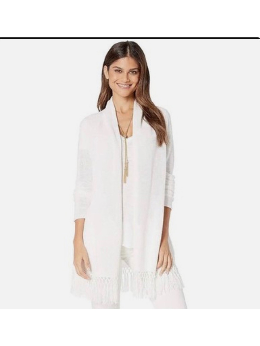 Lilly Pulitzer Tatum White Cardigan with Fringe Size M